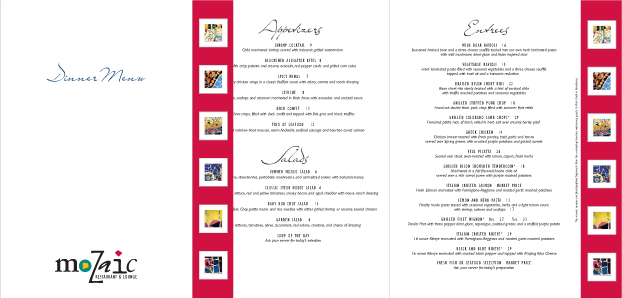 The Inn at Palmer Divide Menu Design